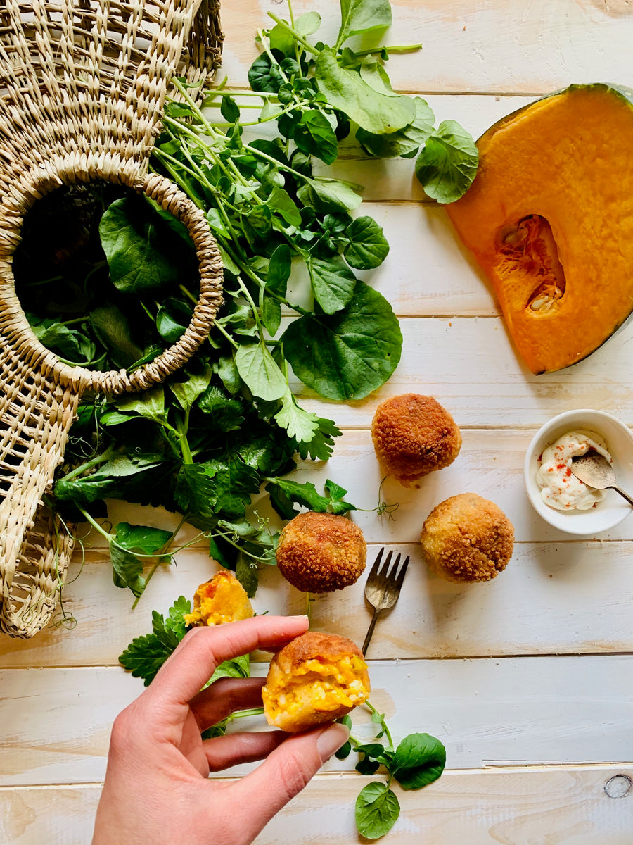 Roasted Kent Pumpkin, Danish Feta And Rosemary Arancini - No Onion, No Garlic